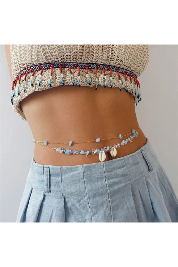 Seashell Starfish Waist Chain for Women Boho Conch Belly Body Chains Summer Beach Pearl Waist Body Jewelry