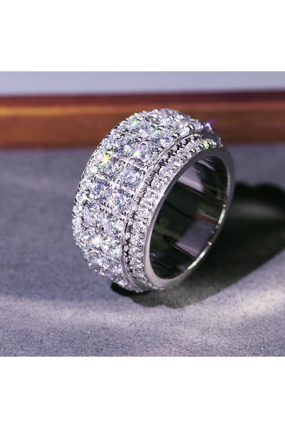 Shinny Bling Stacking Ring Hip Hop Ring Fashion Cuban Link Chain Band Ring Full Diamond Gemstone Band Classic Color-Preserving Luxury Fashion Diamond Ring Gentleman Band Ring