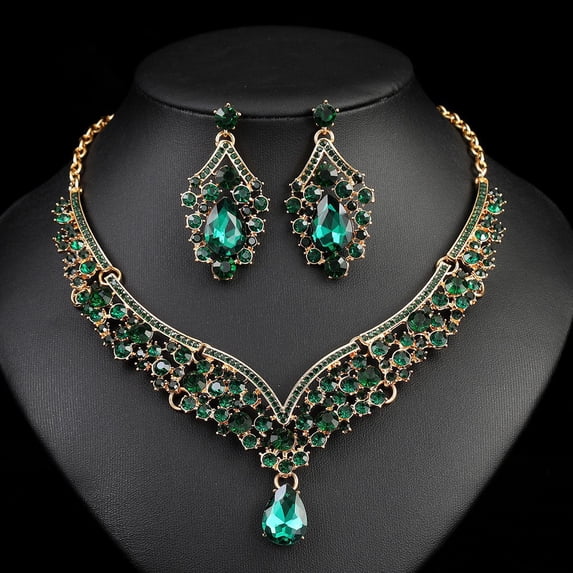 Faty-T Silver Bridal Wedding Jewelry Set Rhinestone Necklace Earrings Bracelet Sets Prom Formal Costume Jewelry Sets for Women and Brides