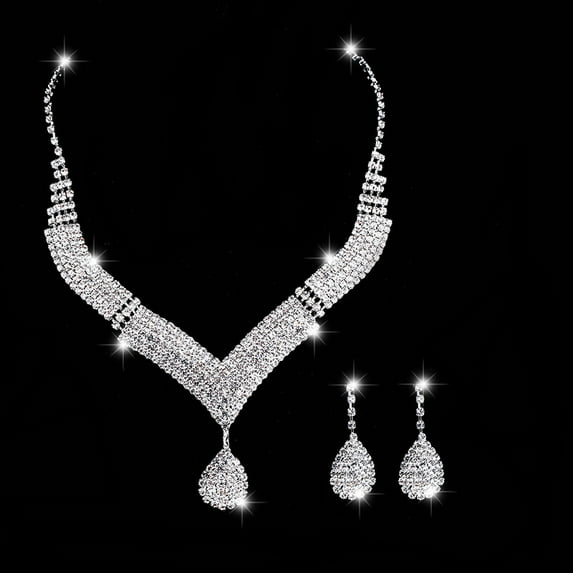 Faty-T Silver Bride Wedding Jewelry Sets Blue Crystal Bridal Necklace Earrings Set Rhinestone Prom Costume Jewelry Set Choker Necklace for Women and Brides