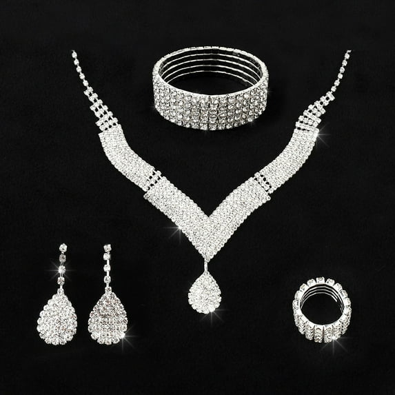 Faty-T Silver Bride Wedding Jewelry Sets Blue Crystal Bridal Necklace Earrings Set Rhinestone Prom Costume Jewelry Set Choker Necklace for Women and Brides