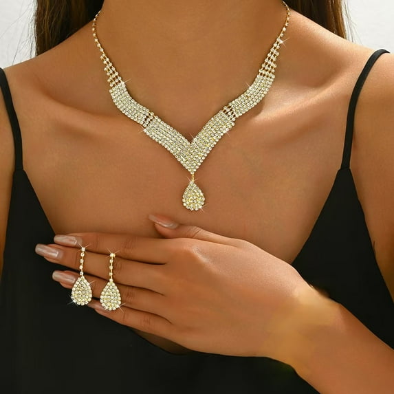 Faty-T Silver Bride Wedding Jewelry Sets Blue Crystal Bridal Necklace Earrings Set Rhinestone Prom Costume Jewelry Set Choker Necklace for Women and Brides