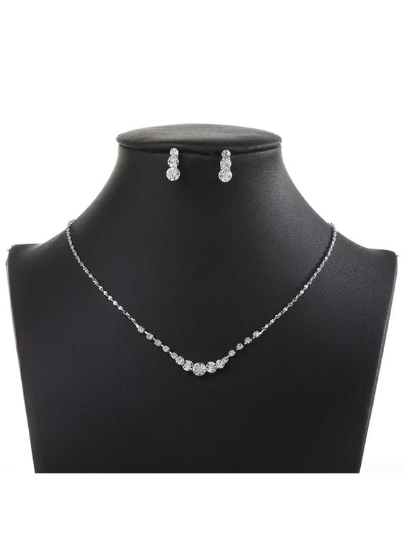 Silver Crystal Bridal Wedding Jewelry Set Rhinestone Necklace Earrings Sets Prom Formal Costume Jewelry for Women and Brides