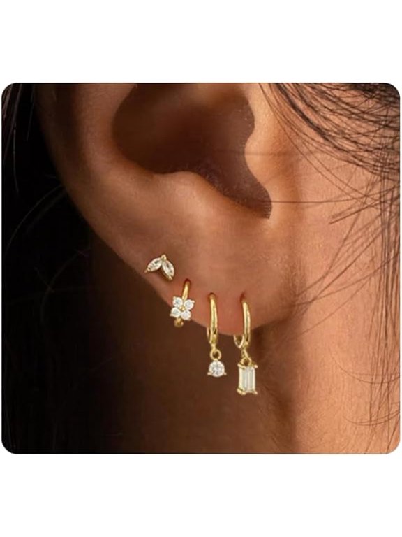 Stud Earrings for Women Dainty Small Hoop Earrings 14K Gold/Silver Plated Cartilage Earring Set Dangle Huggie Earrings Lightweight Hypoallergenic Earrings Trendy Multiple Piercings Jewelry