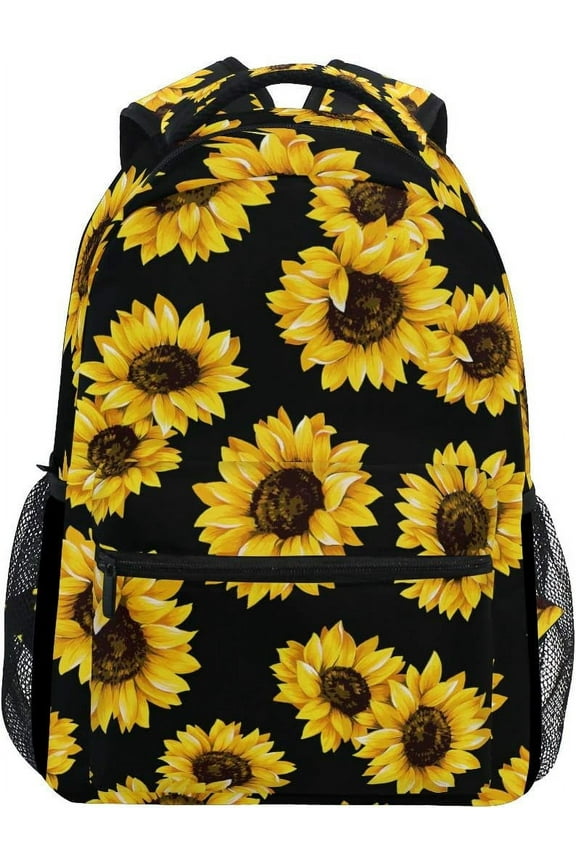 Sunflower Print Floral Backpack Purse for Women Laptop iPad Tablet Travel School Bag w/Multiple Pockets