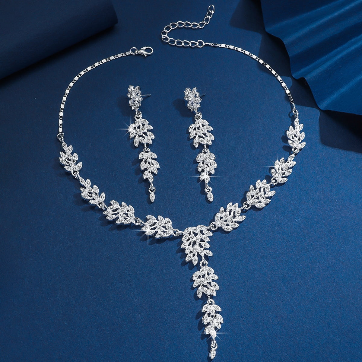 Faty-T Wedding Jewelry Set Art Deco Hollowed-Out Marquise Crystal Leaf Faty-T Wedding Jewelry Set Art Deco Hollowed-Out Marquise Crystal Leaf