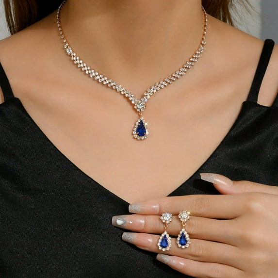 Faty-T Wedding Jewelry Sets Rhinestone Bridal Necklace Earrings Bracelet Set Crystal Costume Jewelry for Brides