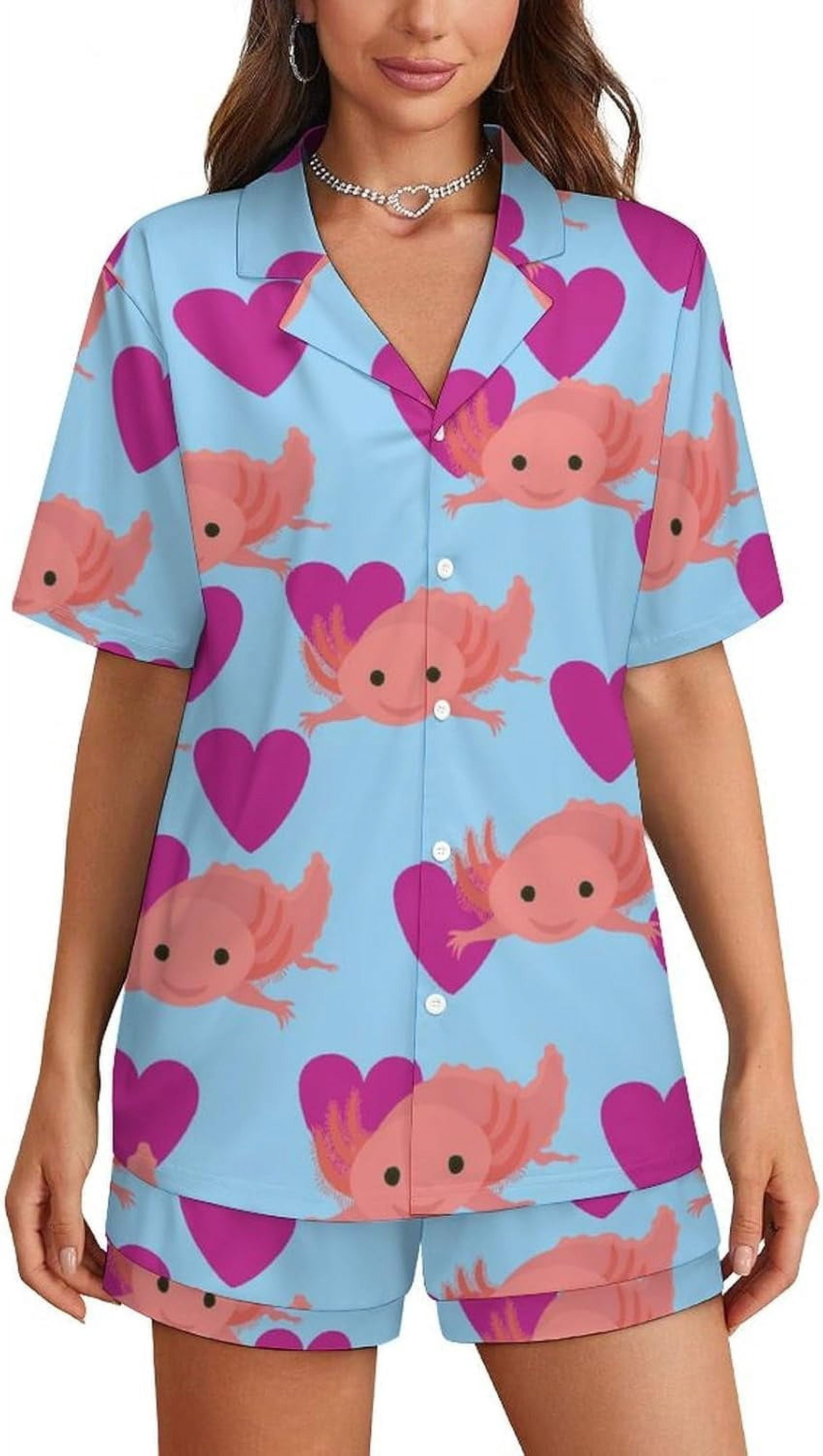 Nicoxijia Women's Y2k Bow/Rabbit Print Pajama Set - Button-Down Top & Shorts, Soft Lounge Sleepwear - View #7