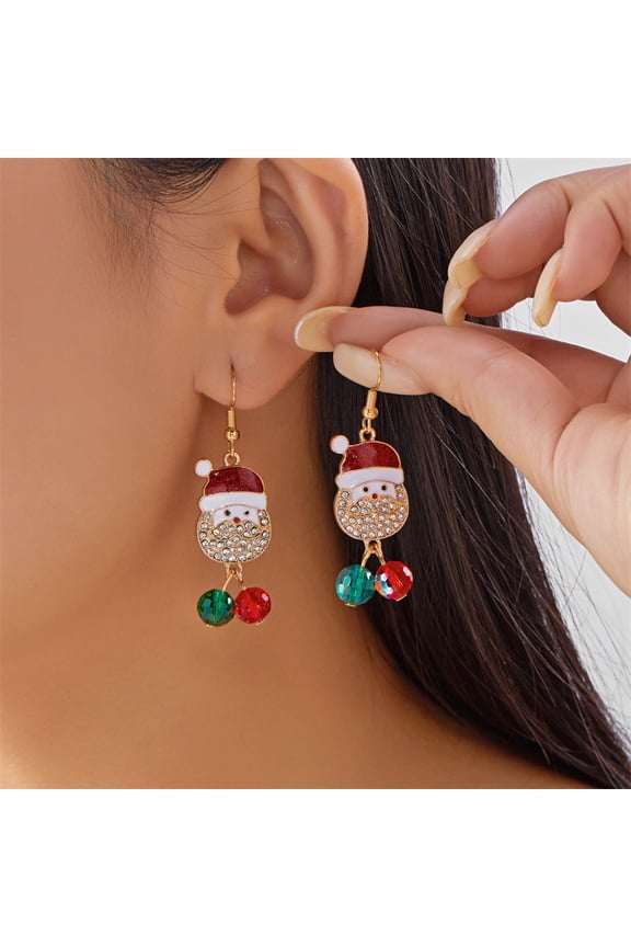 Women's Sparkling Cubic Synthetic Zirconia Santa Earrings - Large Hoop Dangle with Red & White Beard & Hat Design, Retro Bohemian Style Statement Jewelry for Christmas Party, Casual Attire