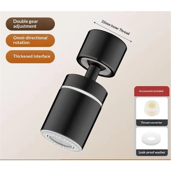 Faucet Aerator, 360 Swivel Kitchen Sink Aerator, 2-Flow Sink Sprayer Attachement, Faucet Replacement Part Female Thread - Matte Black