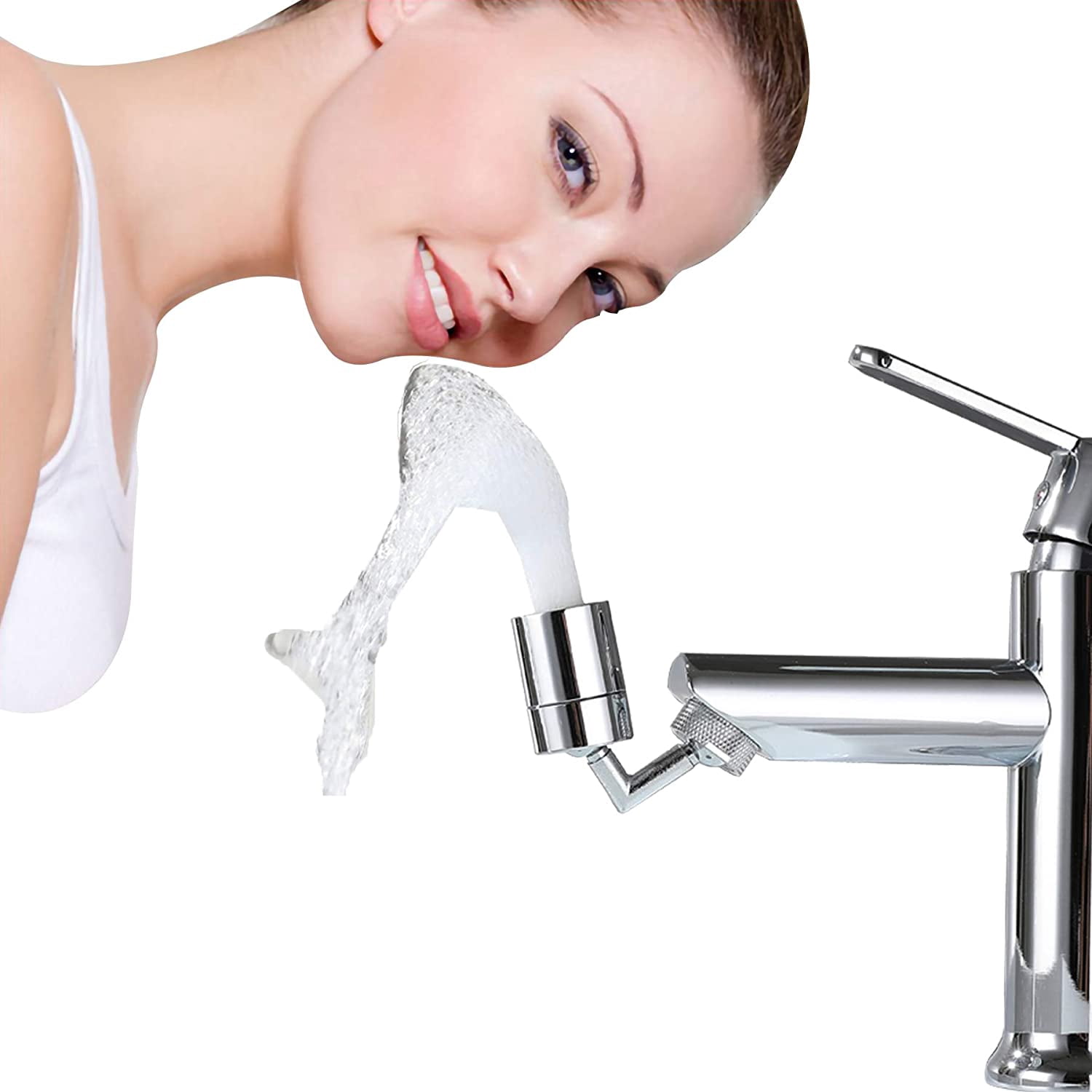 Faucet Aerator,720° Swivel Big Angle Rotation Dual Function Universal Splash Filter Faucet Aerator,Gargle and Eye Flush Bathroom Faucet Aerator-Polished Chrome-Knurling-1.8GPM-15/16 Inch-27UNS