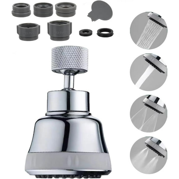 Faucet Aerator Faucet Sprayer Attachment, Kitchen Faucet Head Replacement with 4 Spray Modes, 360 Swivel Faucet Extender Anti-Splash Sink Sprayer Faucet Nozzle Head