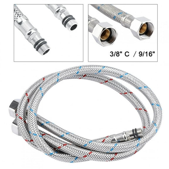 Faucet Connector Braided Stainless Steel Supply Water Hose 24" Long Bathroom Kitchen 0.6" Female Compression Thread 2 Pcs Hoses for Hot Cold Water