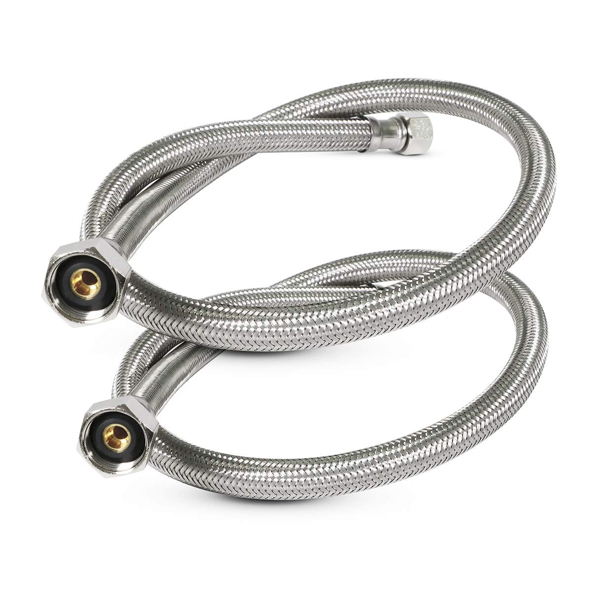 Faucet Connector With 1/2 in. x 3/8 in. Brass Nut, Stainless Steel Faucet Supply Line 24 in. (Pack Of 2)