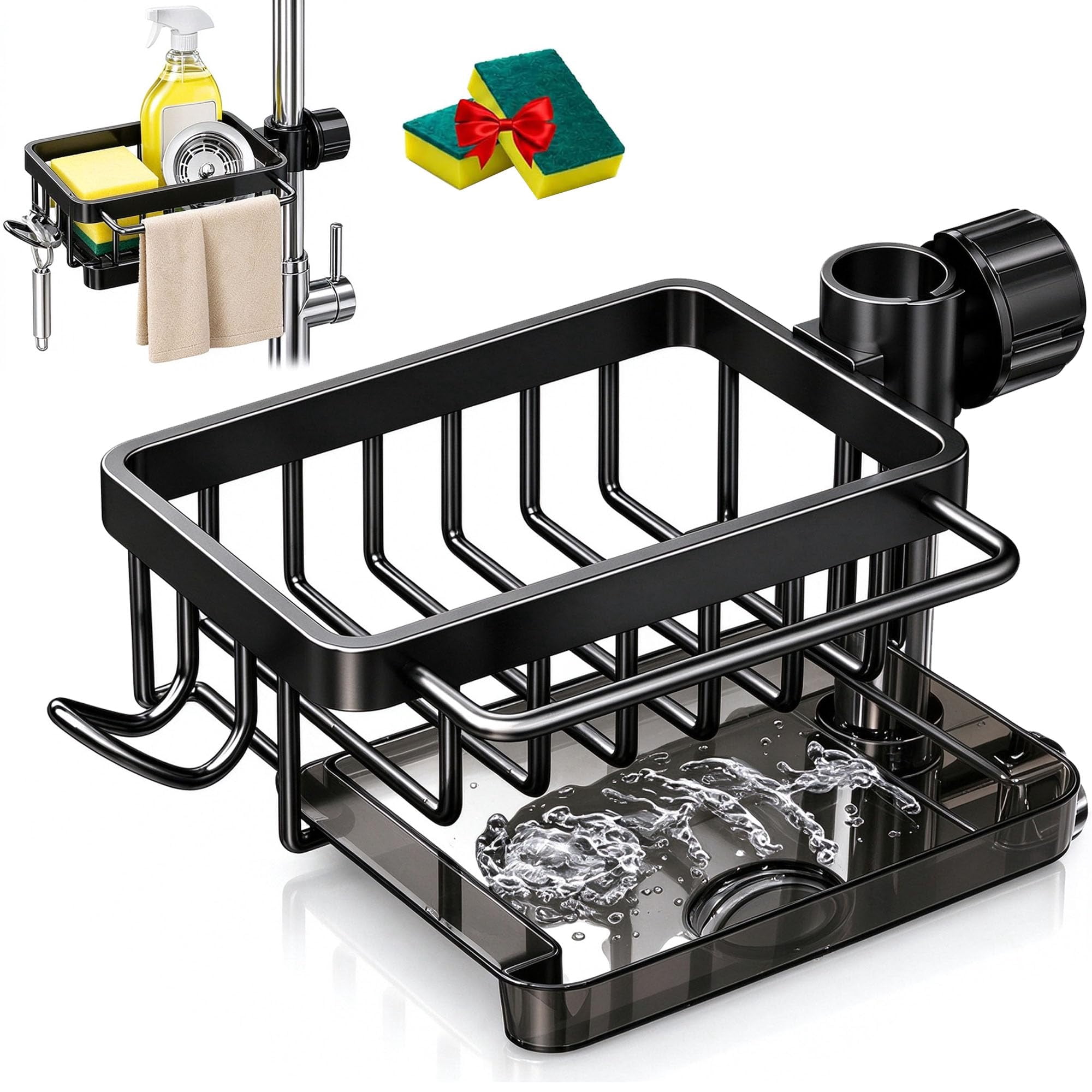 Faucet Drainer Basket with Drip Tray, 360° Swivel Kitchen Sink Faucet ...