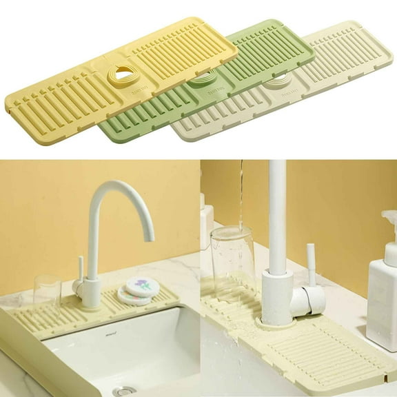 Faucet Drying Mat 2PCS,Sink Guard Pad17.52x5.71in,Reusable Water Absorbent Cushion for Countertop Protection & Spill Prevention in Kitchen(Beige)