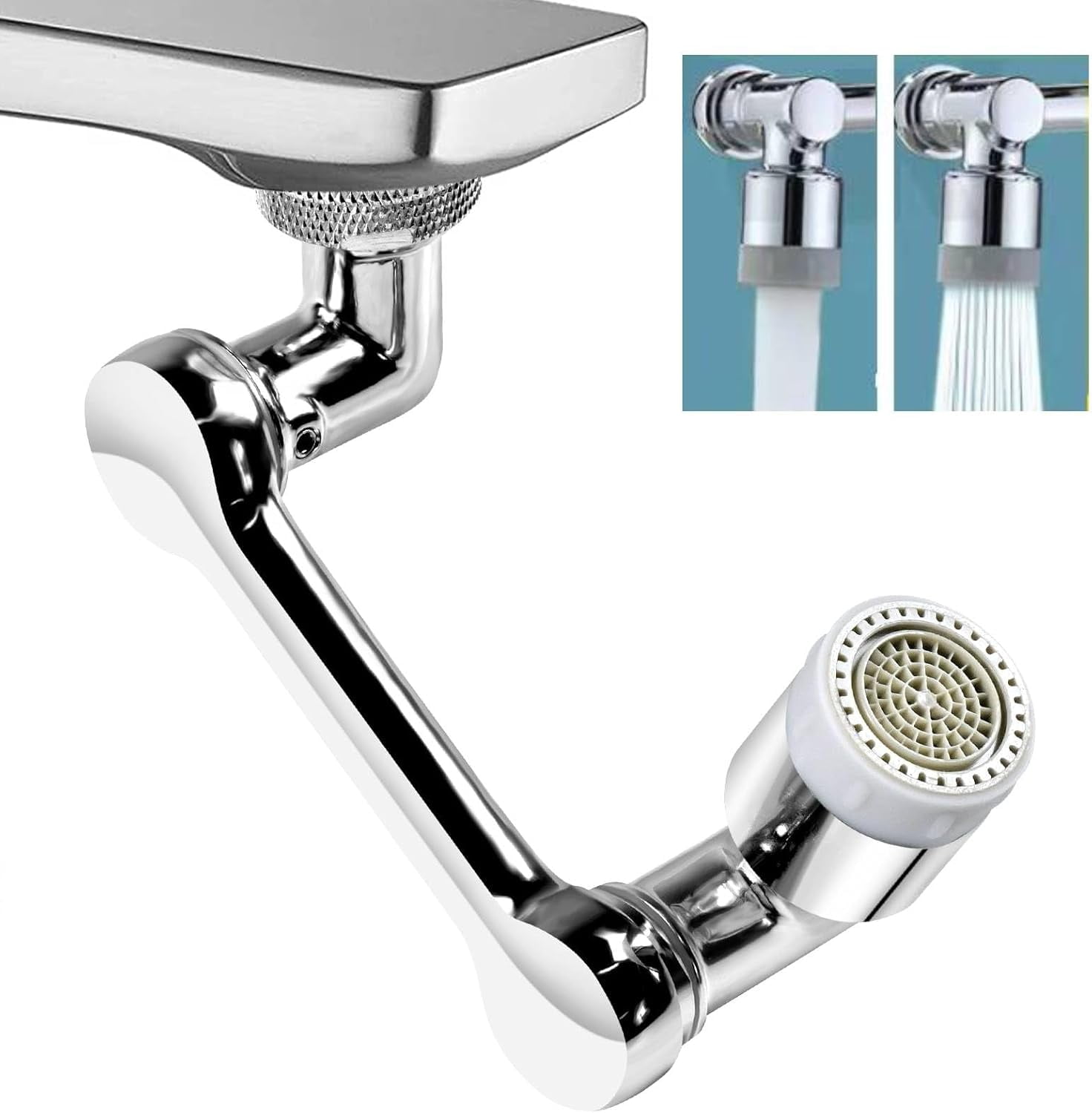 Faucet Extender 1080°Rotating Swivel, Sink Water Faucet Aerator Extension with Robotic Arm,2 Water Flow Modes Universal Fit for Bathroom Kitchen Faucet, Easy DIY Installation