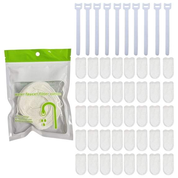 Faucet Filter Cotton Pads, Disposable Replacement Set Sediment Rust Removal Kitchen Sink Tap Water Purifier Core Clean Health Safety Home Plumbing Accessory Tool, 40 Cotton Pads + 10 Cable Ties