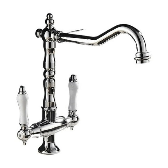 Faucet For Kitchen Dual Handle Antique Brass Retro Faucet, 360 Degree Rotation Kitchen Sink Taps, Deck Mounted Bathroom Sink Mixer