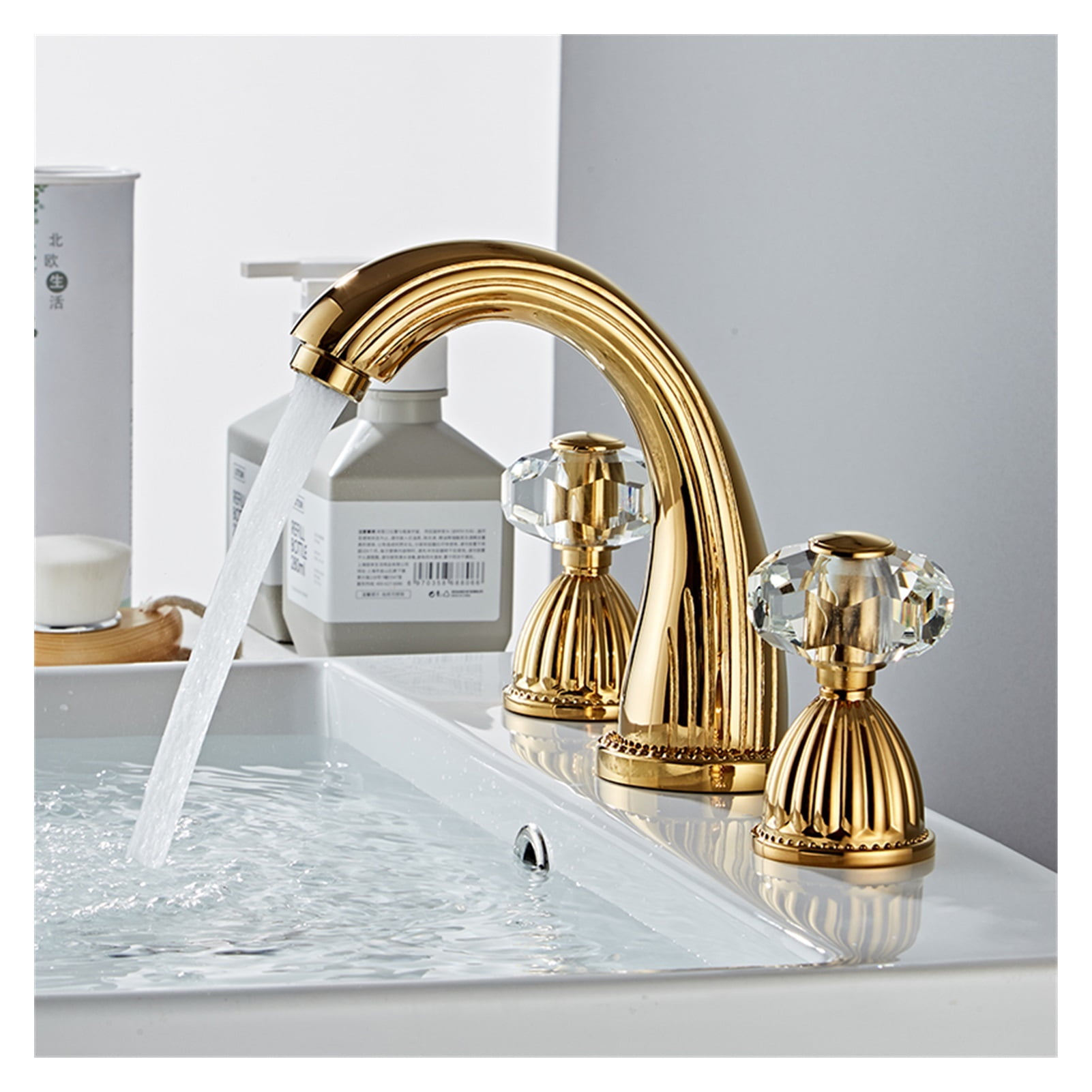 Faucet Gun Grey Bathroom Sink Faucet 3 Hole Widespread Gold/Black/Chrome Basin Mixer Hot And Cold Water Tap New ,360° Swivel Spout