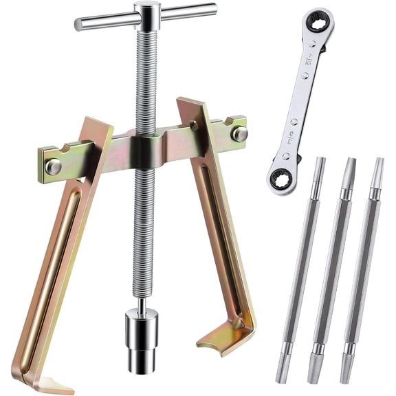Faucet Handle Puller and 4 Pcs Metal Seat Removal Set, Includes 3 Faucet Seat Wrenches, Ratchet and Compression Sleeve Removal Adapter, for Removing of Handle, Compression Seats and Nuts