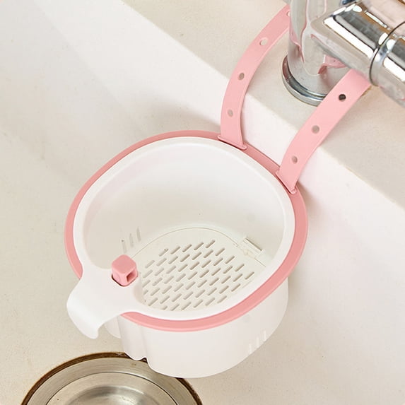 Faucet Hanging Strainer, Self-Cleaning Kitchen Sink Strainer Basket, Sink Food Catcher with Press Dumping, Auto-Dump Drain Filter for Leftovers, Fruits & Veggies