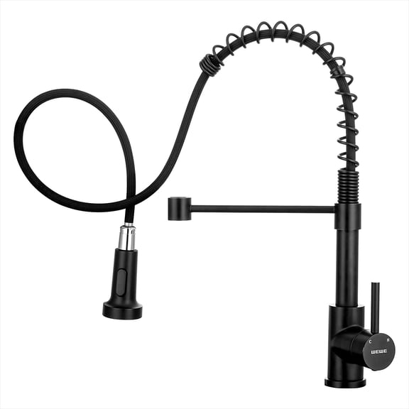 Faucet for Kitchen Sink, Kitchen Faucets Black Stainless Steel Commercial Spring Kitchen Faucet with Pull Down Sprayer, One Hole or 3 Hole Kitchen Faucet for RV Outdoor Farmhouse Camper Bar Sinks