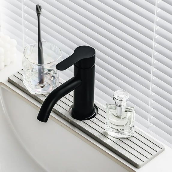 Faucet Mat for Kitchen Sink - 16'' Long Diatomite Fast Drying Stone Sink Tray, Super Absorbent, Prevents Moisture Buildup - Faucet Splash Guard for Bathroom Counter Light Grey,1 Pcak