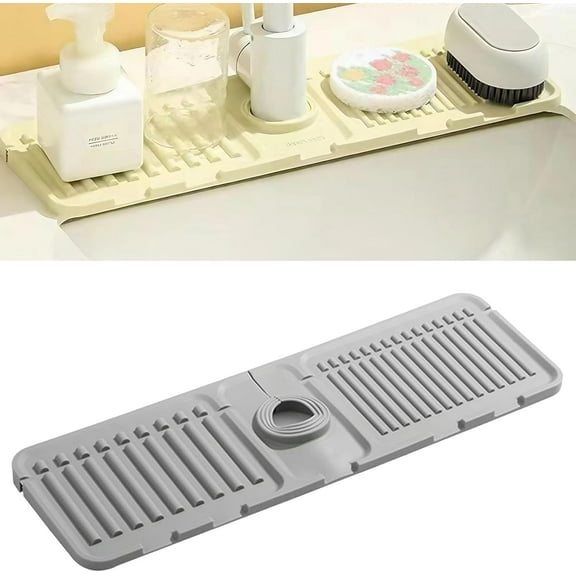 Faucet Mat for Kitchen Sink, 2024 New Kitchen Sink Splash Guard Silicone Draining Mat Fast Drying Stone Sink Tray, Sink Protectors Dish Soap Sponge Holder for Kitchen Bathroom Sink (Yellow, Large)