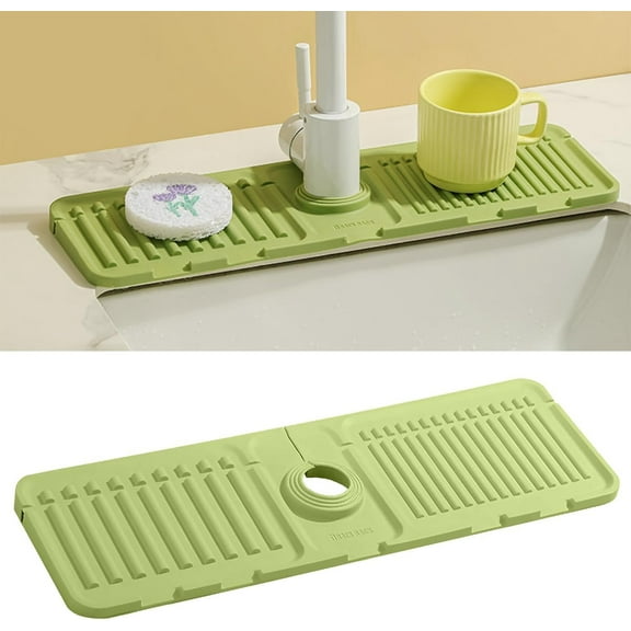 Faucet Mat for Kitchen Sink - 2024 New Silicone Faucet Mat Dish Soap Sponge Holder for Kitchen Sink Accessories Gadgets, Drying Mat for Kitchen Counter Bathroom Kitchen Sink Splash (Grey)