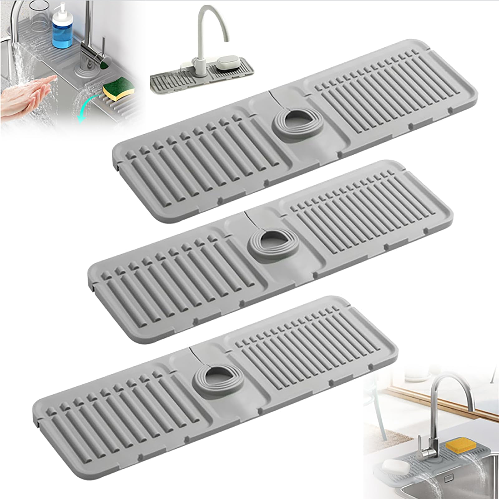 Faucet Mat for Kitchen Sink, 2024 Upgrade Kitchen Sink Splash Guard Silicone Draining Mat Dish