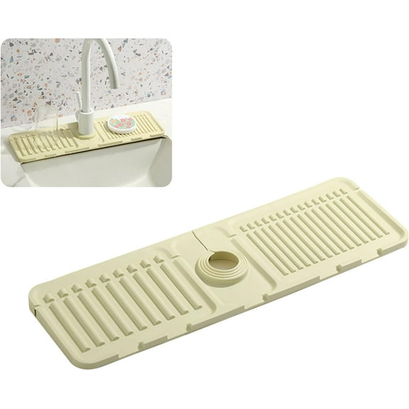 Faucet Mat for Kitchen Sink - 2024 Upgraded Premium Silicone Splash Guard with Fast Drying Properties - Protective Sink Tray Ideal for Stone Sinks in Kitchen & Bathroom (1, Beige)