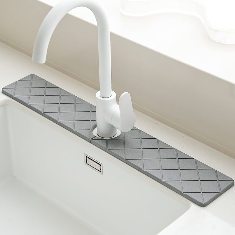 Faucet Mat for Kitchen Sink, 23.6"x 3.9" Diatomite Fast Drying Stone Sink, kitchen Sink Faucet Mat Splash Guard, Super Absorbent Faucet Mat, Faucet Mat for Kitchen Sink and Bathroom Counter (White)
