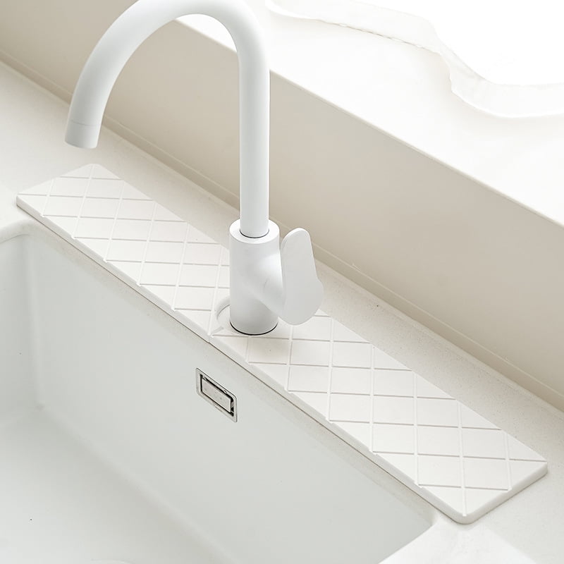 Faucet Mat for Kitchen Sink, 23.6"x 3.9" Diatomite Fast Drying Stone Sink, kitchen Sink Faucet Mat Splash Guard, Super Absorbent Faucet Mat, Faucet Mat for Kitchen Sink and Bathroom Counter (White)