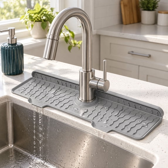 Faucet Mat Kitchen Sink Cuttable, 5.7x14.2Inch Silicone Sink Guard Mat ...