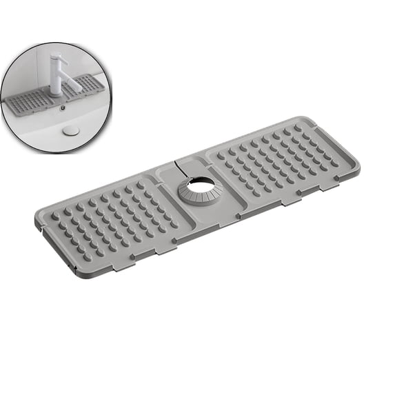 Faucet Mat for Kitchen Sink, Kitchen Sink Splash Guard, Outlet & Slope Upgraded Faucet Water Catcher Mat, 18" x 5.1" - Sink Sponge Holder for Kitchen, Bathroom
