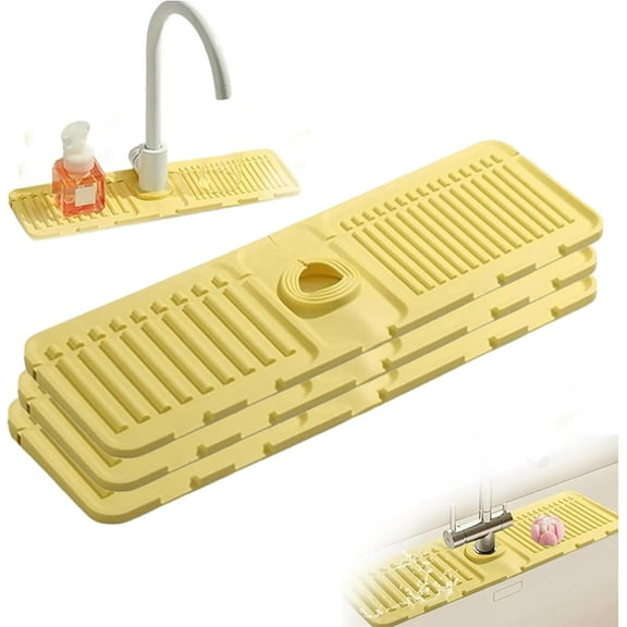 Faucet Mat for Kitchen Sink - Premium Silicone Sink Splash Guard & Draining Mat - Multipurpose Sink Protector and Organizer - Ideal Kitchen Accessories for Hygienic and Tidy Spaces (3,Yellow)