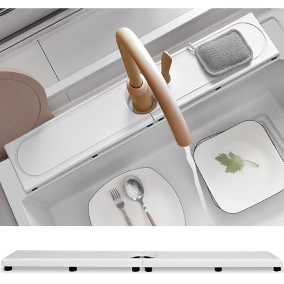 Faucet Mat for Kitchen Sink with Raised Feet, Fast Drying Diatomite Stone Sink Tray, Water Absorbent Faucet & Sink Splash Guard, Prevents Moisture Buildup, Durable Protector for Bathroom Counter