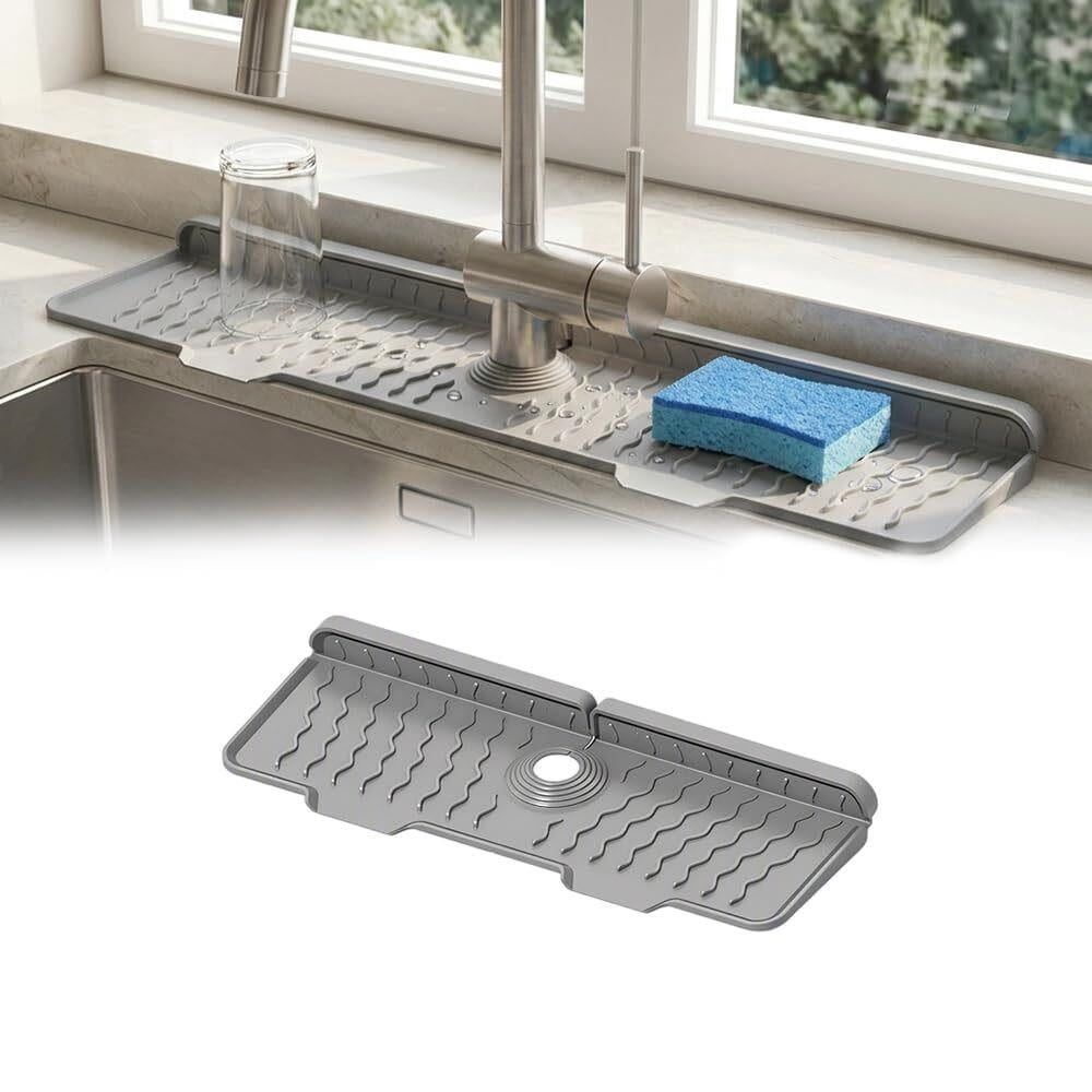 Faucet Mat for Kitchen Sink, Silicone Sink Splash Guard with 7° Slope ...