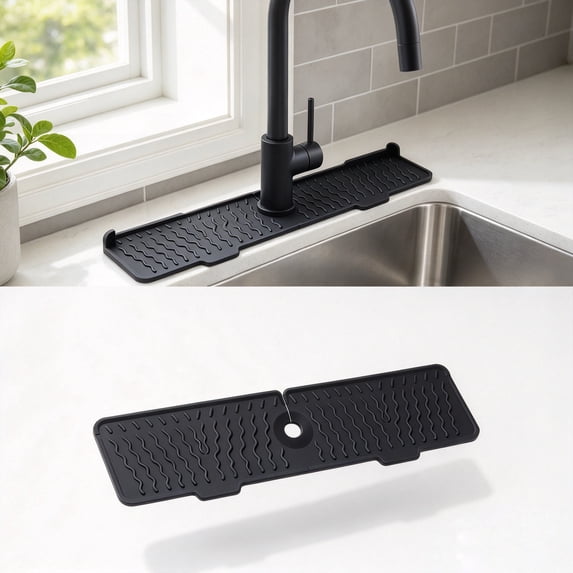 Faucet Mat for Kitchen Sink, Silicone Sink Splash Guard with 7° Slope ...