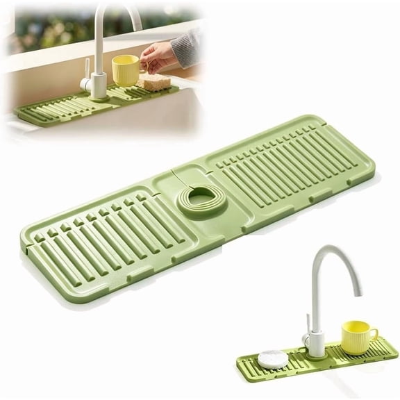 Faucet Mat for Kitchen Sink, Silicone Sloped Faucet Splash Guard Mat, Drip Catcher with Inclined Drain Design, Multifunctional Kitchen Sink Organizer Mat