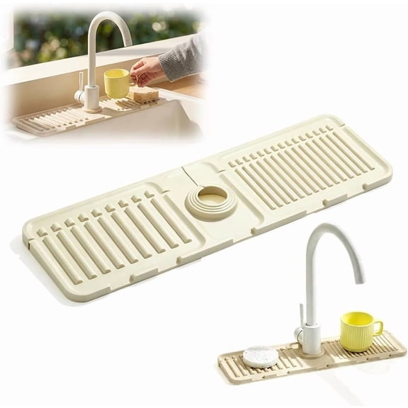 Faucet Mat for Kitchen Sink, Silicone Sloped Faucet Splash Guard Mat, Drip Catcher with Inclined Drain Design, Multifunctional Kitchen Sink Organizer Mat