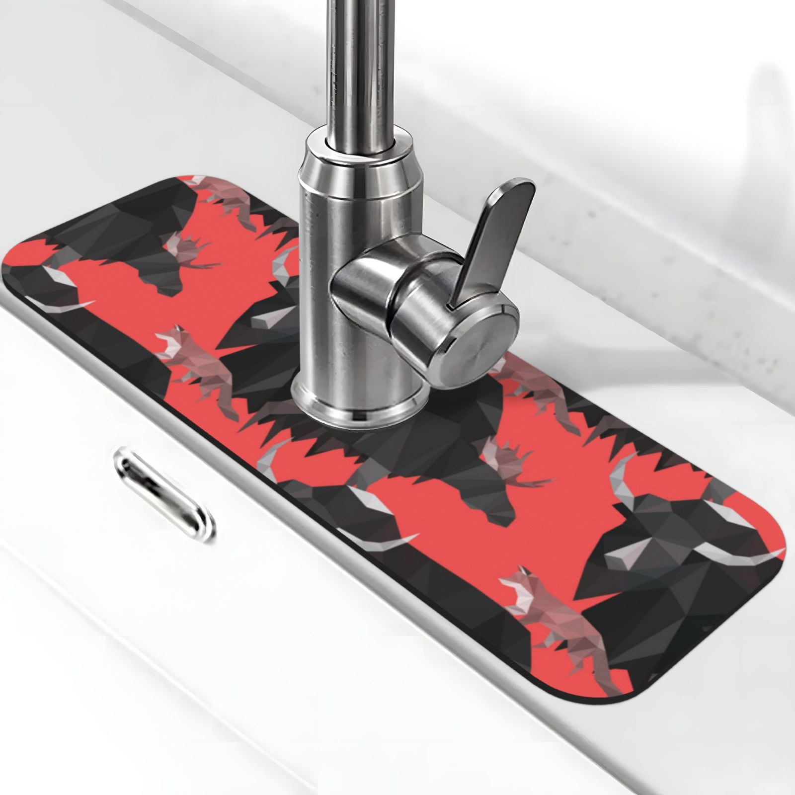 Faucet Mat for Kitchen Sink abstract yak moose fox red cool Fast