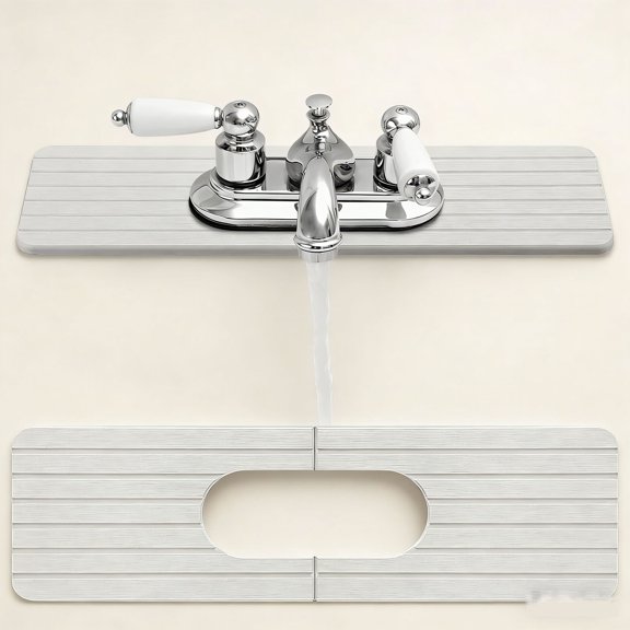 Faucet Mat Sink Splash Guard Oval and Round Splash Tap Pad Diatomite Stone Faucet Mat Kitchen Sink Guard Base for Bathroom Counter & Kitchen (White)