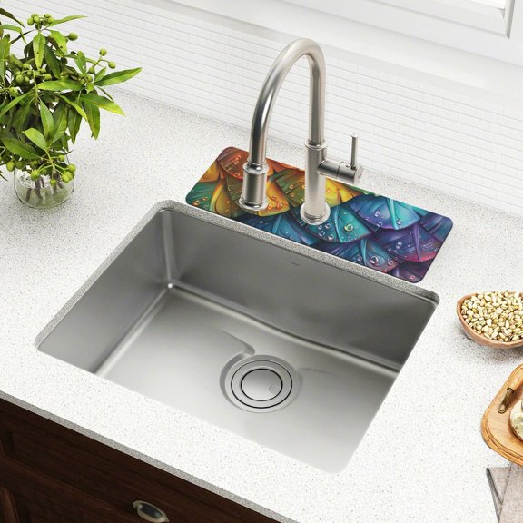 Faucet Mat for Kitchen Sink 15'' Sink Splash Guard Mat Super Absorbent Fast Drying Drain Pad Dragon Scales and Water Droplets