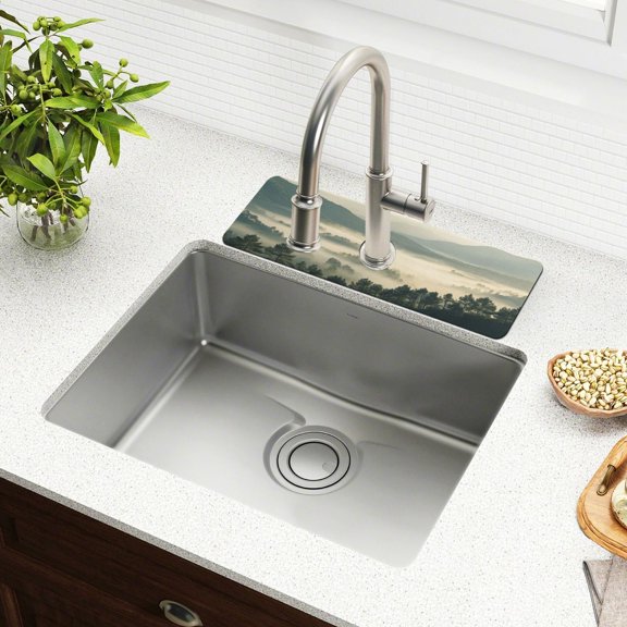 Faucet Mat for Kitchen Sink 15'' Sink Splash Guard Mat Super Absorbent Fast Drying Drain Pad Forest Filled with Fog