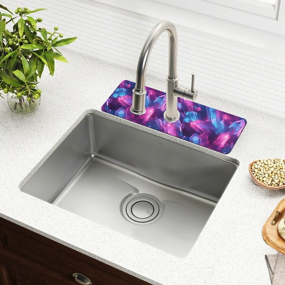 Faucet Mat for Kitchen Sink 15'' Sink Splash Guard Mat Super Absorbent Fast Drying Drain Pad Glowing Crystals