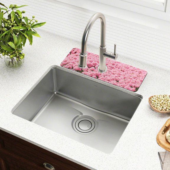 Faucet Mat for Kitchen Sink 15'' Sink Splash Guard Mat Super Absorbent Fast Drying Drain Pad Oriental Cherry Bloom Everywhere