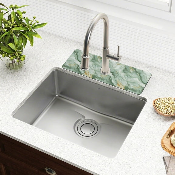 Faucet Mat for Kitchen Sink 15'' Sink Splash Guard Mat Super Absorbent Fast Drying Drain Pad Soft Green Marble