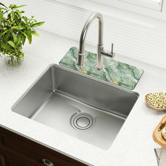 Faucet Mat for Kitchen Sink 15'' Sink Splash Guard Mat Super Absorbent Fast Drying Drain Pad Soft Green Marble